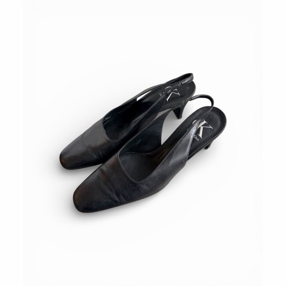 CK Calvin Klein Leather Square Toe Slingback Heels